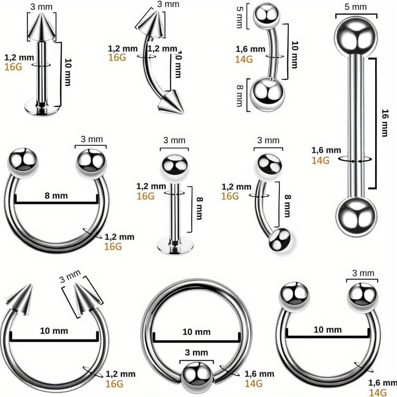 120PCS DIY Piercing with Pink Earrings body Piercing Kit Surgical Steel 14G 16G 20G BCR CBR Labret Lip Rings Cartilage Daith Earrings Nose Septum Nose Studs Belly Button Rings Jewelry Needles Gloves Clamps Tools