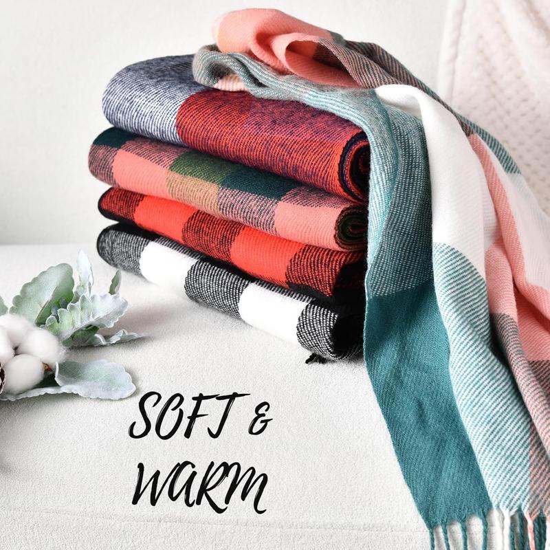 Womens Winter Scarf, Fashion Cashmere Feel Plaid Scarfs for Women, Pashmina Shawls and Wraps, Long Blanket Scarf