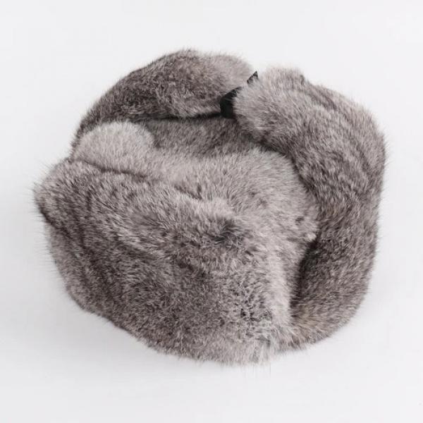 New Arrival Russian Rabbit Fur Trapper Hats For Men Thick Male Winter Real Rabbit Fur Hat Full Pelt Outdoor Bomber Real Fur Cap