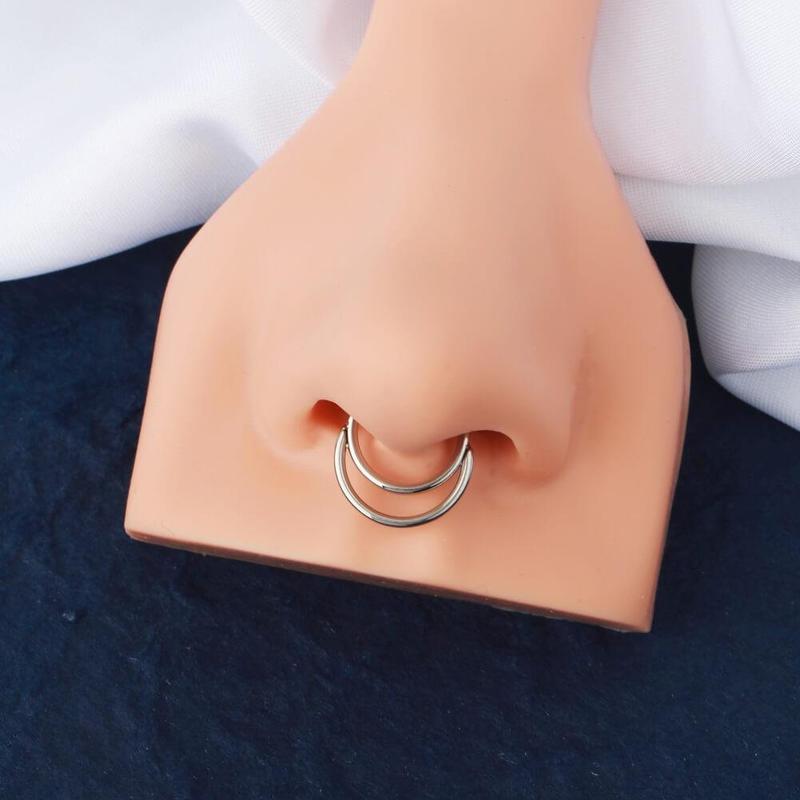 16G Paved Double Loop Hinged Septum Clicker Septum Nose Ring