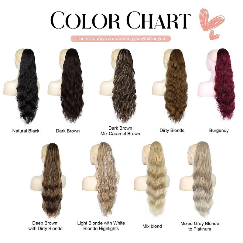 Iridescent Ponytail Hair Extension Drawstring Ponytail Extension for Women Long Body Wavy Curly 26 Inch Clip in Ponytail Extensions Synthetic Heat Resistant Ponytail Extension