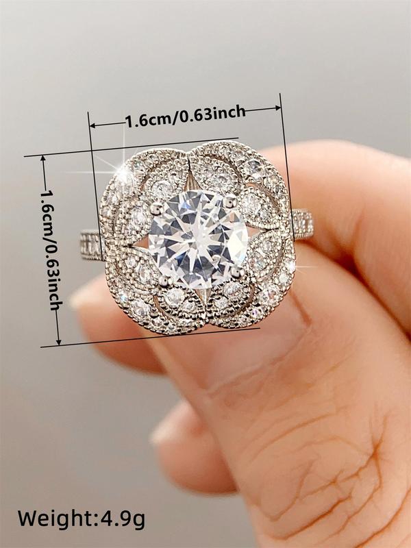 Elegant Flower Design Rhinestone Decorated Ring, Exquisite Trendy Ring, Fashionable Jewelry for Women As Engagement Anniversary Party Jewelry Gift