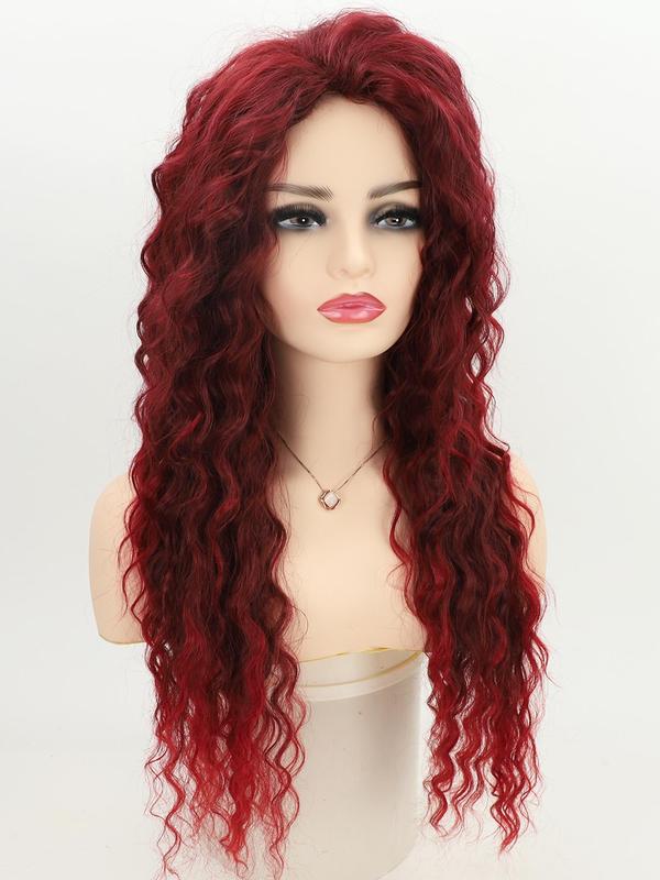 31 Inch Fashionable Burgundy Long Curly Wigs for Women, Gorgeous Fluffy Wigs without Bangs, Synthetic Full Machine Wigs for Party, Daily Use