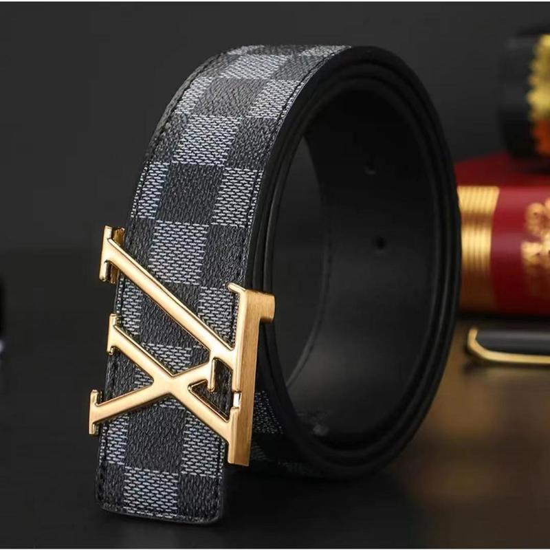 Light Luxury Distinguished Men's Leather Belt Plaid Genuine Leather Pure Cowhide Belt Casual Business Trends Pants Belt