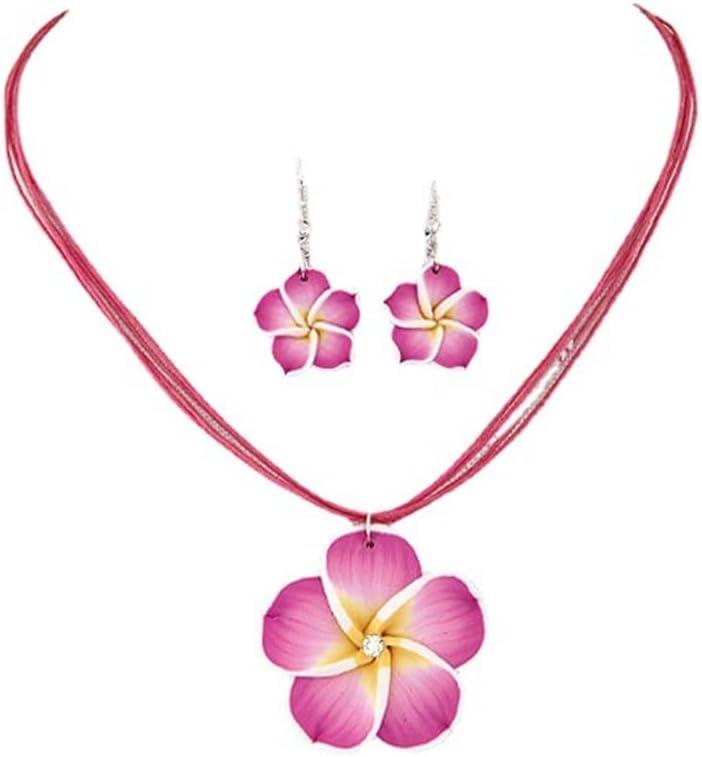 Hawaiian Plumeria Rubra Earrings Necklace Set Bohemia Tropical Flower Dangle Earrings Luau Beach Party Accessories for Women Jewelry