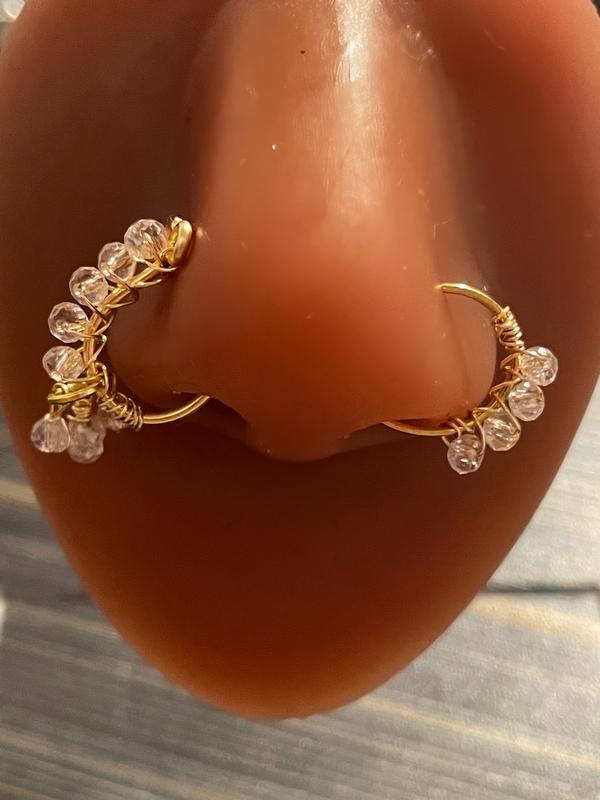 Nose Ring & Nose Cuff Set   Dangle Nose Cuff w  Hoop Nose Ring nose hoop beaded noserings