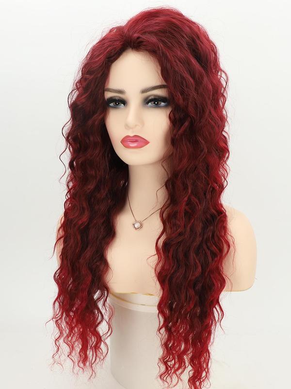 31 Inch Fashionable Burgundy Long Curly Wigs for Women, Gorgeous Fluffy Wigs without Bangs, Synthetic Full Machine Wigs for Party, Daily Use