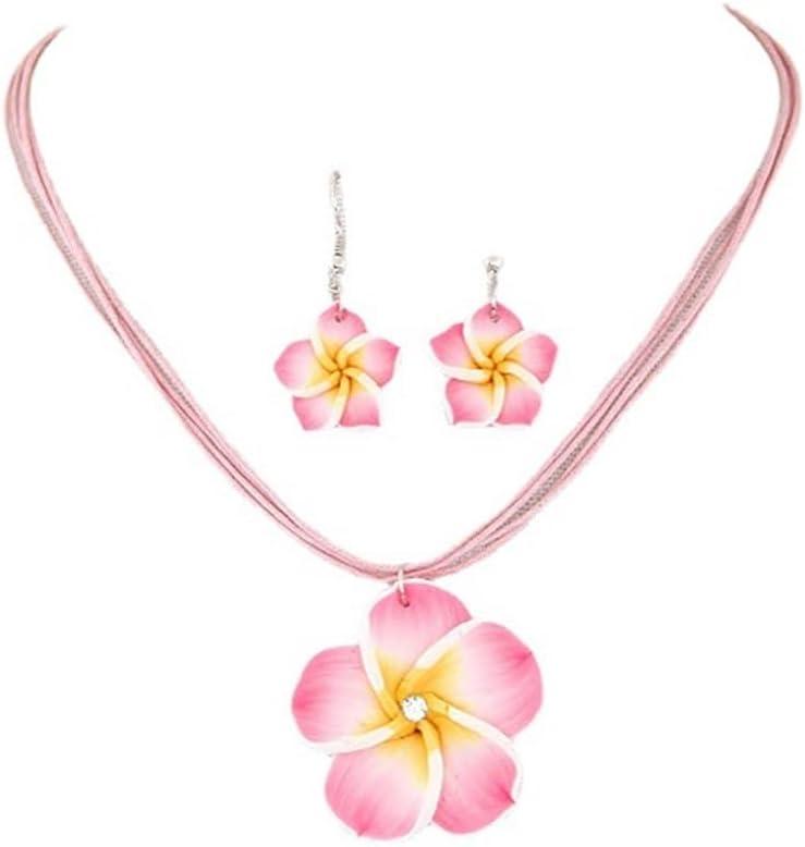 Hawaiian Plumeria Rubra Earrings Necklace Set Bohemia Tropical Flower Dangle Earrings Luau Beach Party Accessories for Women Jewelry