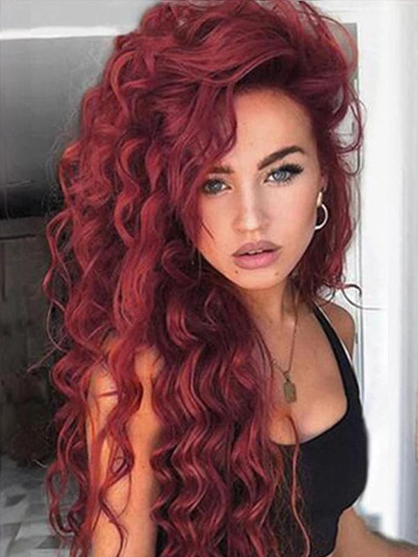 31 Inch Fashionable Burgundy Long Curly Wigs for Women, Gorgeous Fluffy Wigs without Bangs, Synthetic Full Machine Wigs for Party, Daily Use