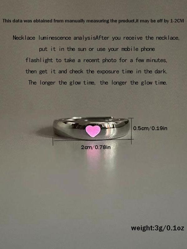 2pcs Luminous Heart Rings, Heart Shaped Matching Rings, Luminous Couple Rings Jewelry for Wedding Party