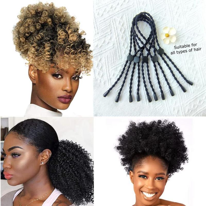 6PCS Natural Hair Ties for Short Kinky Curly Hair, Afro Puff Ponytail Tie Adjustable Length Hairband with No-Slip Design, Headband for Women with Thick, Braided, Natural Hair