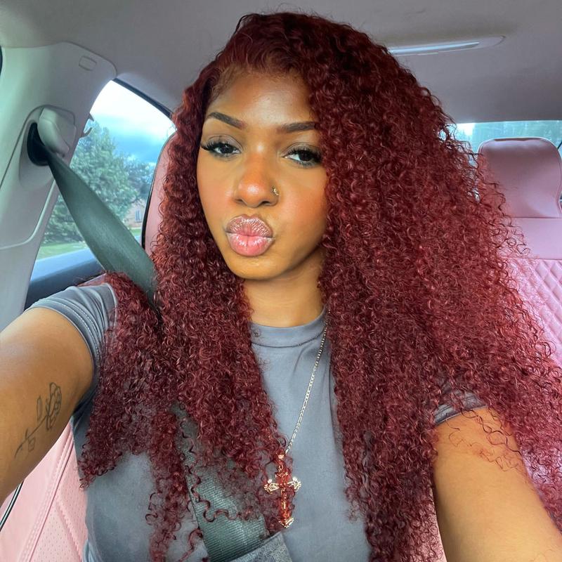 Daules 13x4 Kinky Curly Wig Human Hair kinky Curly Reddish Brown #33 Auburn Brown Burgundy Free Part Frontal Human Hair Wigs hair  wigs transparent lace