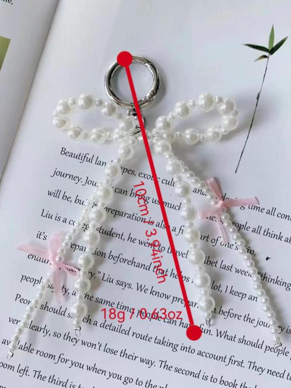 Cute Faux Pearl Decorated Bowknot Design Keychain, Fashionable Keychain for Women & Girls, Trendy All-match & Exquisite Keychain for Birthday Gift