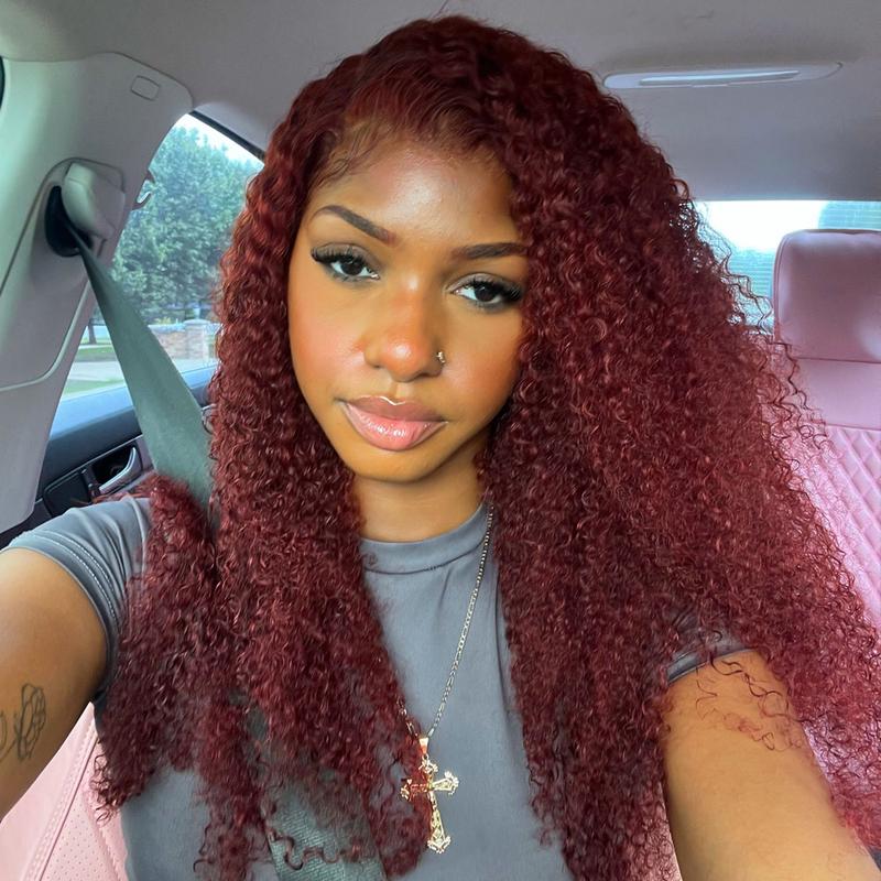 Daules 13x4 Kinky Curly Wig Human Hair kinky Curly Reddish Brown #33 Auburn Brown Burgundy Free Part Frontal Human Hair Wigs hair  wigs transparent lace