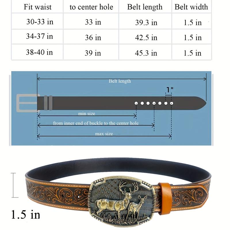 Men Women Western Denim Cowgirl Belt Deer Head Buckle Carved Embossed Leather Belt Denim Competitive Country Jeans