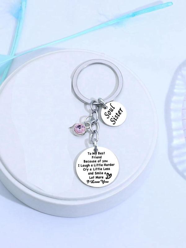 Soul Sister Letter Pattern Keychain, Cute Stainless Steel Keychain for Women & Girls, Fashion Accessories for Daily Use, Birthday and Christmas Gifts