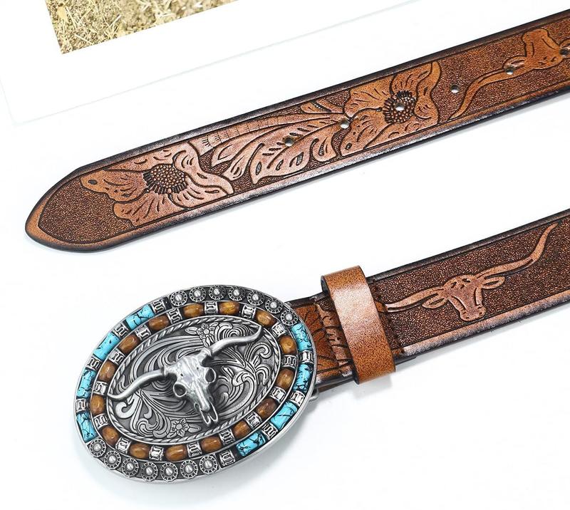 Adjustable Men-Western-Leather-BeltUnisex Vintage Country-Belts For Cowboy Jeans Dresses Ladies Fit for 25-39