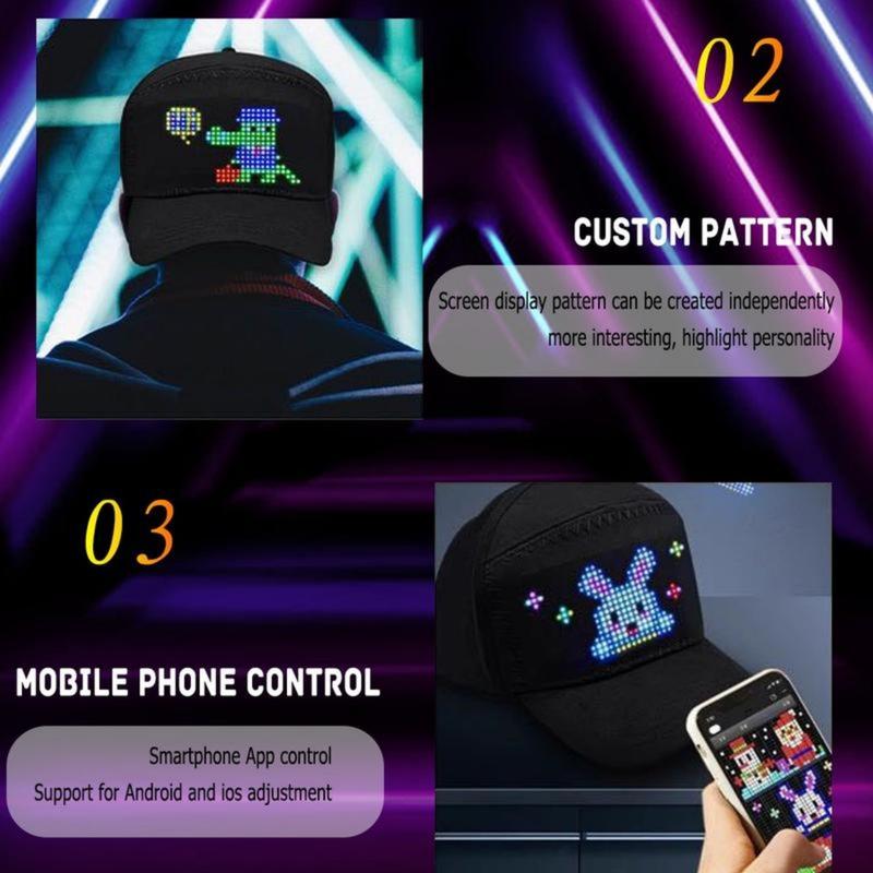 Bluetooth App Controlled LED Rolling Display Hat with Customizable Gif, Picture and Text - 2024 Detachable Led Display Baseball Cap for BlackFriday