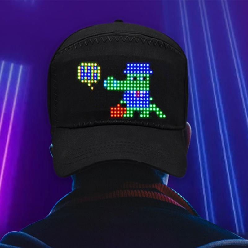 Bluetooth App Controlled LED Rolling Display Hat with Customizable Gif, Picture and Text - 2024 Detachable Led Display Baseball Cap for BlackFriday