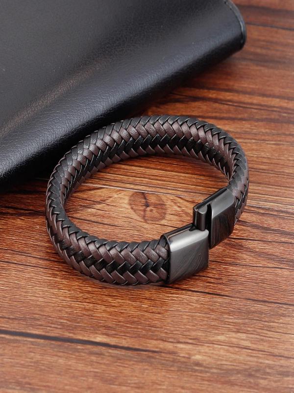 Men's Fashion Plain Pu Leather Multi-layer Woven Bracelet, Fashion Jewelry for Party, Daily Clothing Decor, Trendy All-match & Exquisite Jewelry for Birthday Gift