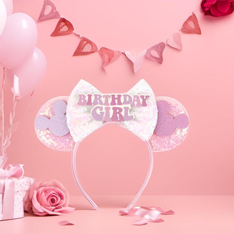 Pink Minnie Ears, Mouse Headband for Women Girls (Birthday Girl-Pink M)