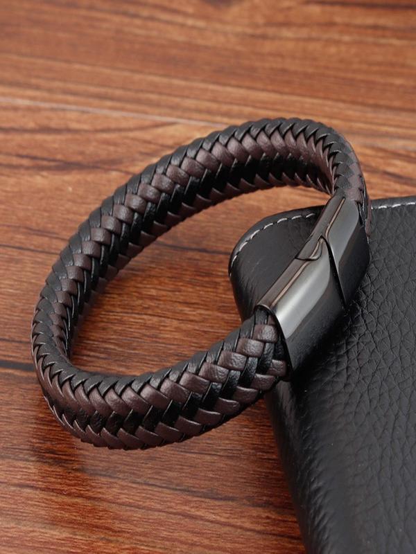 Men's Fashion Plain Pu Leather Multi-layer Woven Bracelet, Fashion Jewelry for Party, Daily Clothing Decor, Trendy All-match & Exquisite Jewelry for Birthday Gift