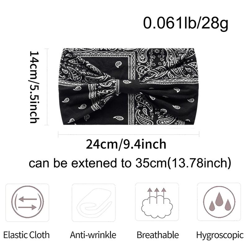 Paisley Pattern Knot Design Hair Band 4Pcs Boho Wide Elastic Hair Wraps for Gym Workout Hair Accessories for Yoga Wear Dance Headbands for Women