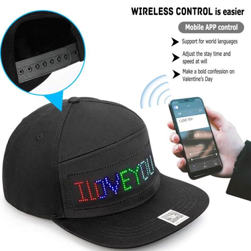 Bluetooth App Controlled LED Rolling Display Hat with Customizable Gif, Picture and Text - 2024 Detachable Led Display Baseball Cap for BlackFriday