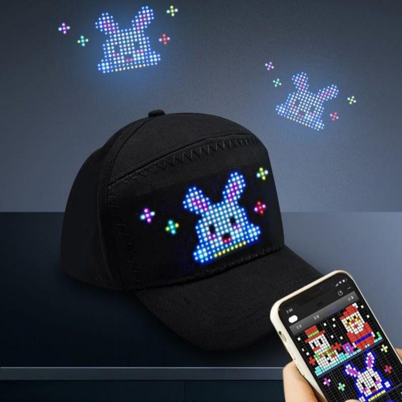 Bluetooth App Controlled LED Rolling Display Hat with Customizable Gif, Picture and Text - 2024 Detachable Led Display Baseball Cap for BlackFriday