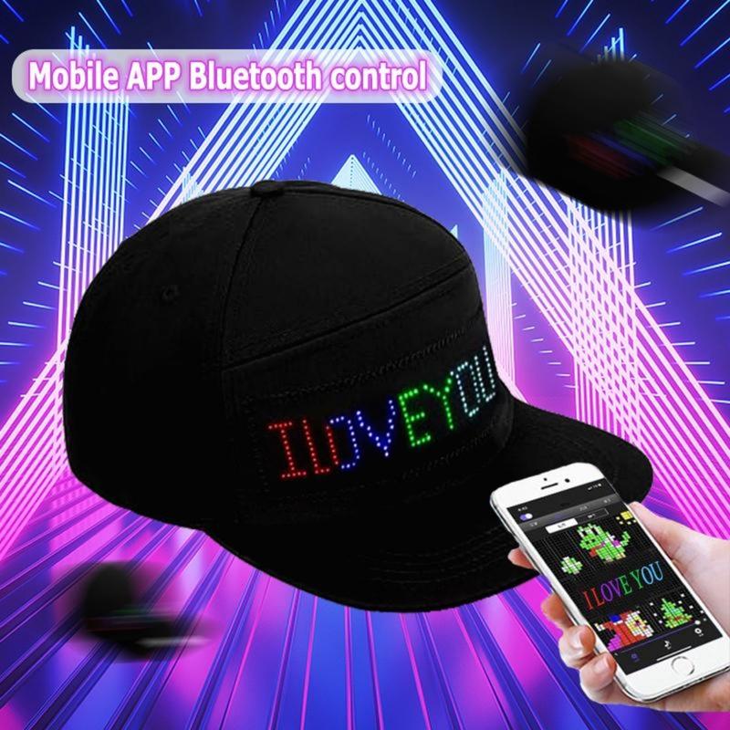 Bluetooth App Controlled LED Rolling Display Hat with Customizable Gif, Picture and Text - 2024 Detachable Led Display Baseball Cap for BlackFriday