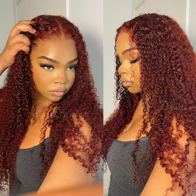 Daules 13x4 Kinky Curly Wig Human Hair kinky Curly Reddish Brown #33 Auburn Brown Burgundy Free Part Frontal Human Hair Wigs hair  wigs transparent lace