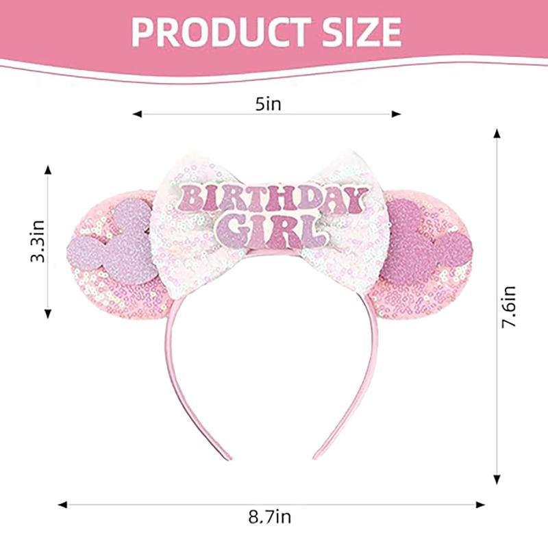 Pink Minnie Ears, Mouse Headband for Women Girls (Birthday Girl-Pink M)