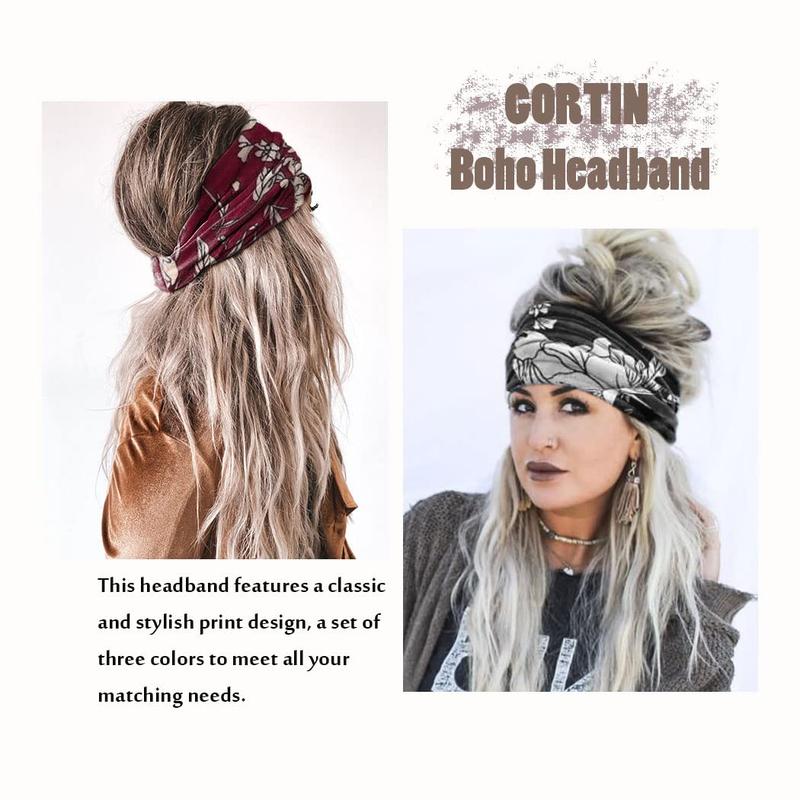 3 Pack Boho Wide Headbands African Style Turban Head Bands Leopard Stretch Knotted Head Wraps  Hair Bands Hair Accessory for Black Women and Girls