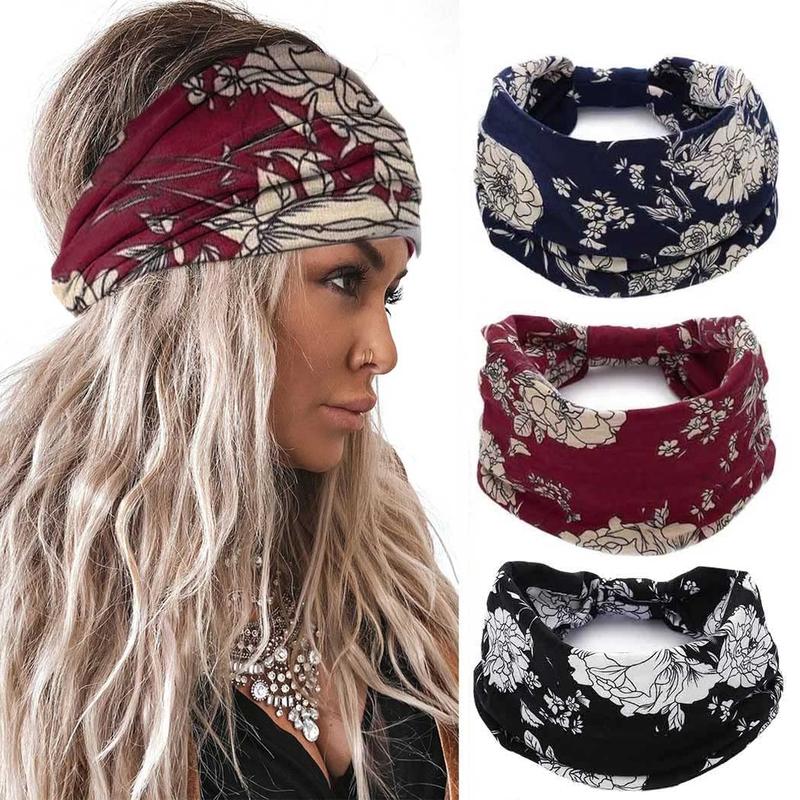 3 Pack Boho Wide Headbands African Style Turban Head Bands Leopard Stretch Knotted Head Wraps  Hair Bands Hair Accessory for Black Women and Girls