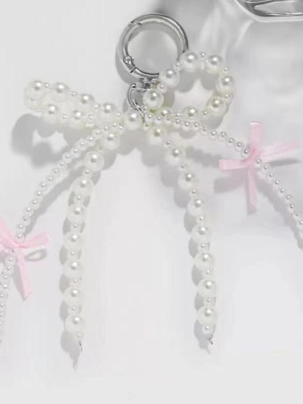 Cute Faux Pearl Decorated Bowknot Design Keychain, Fashionable Keychain for Women & Girls, Trendy All-match & Exquisite Keychain for Birthday Gift