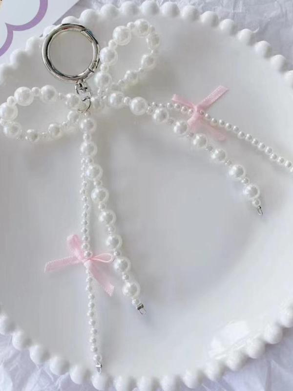 Cute Faux Pearl Decorated Bowknot Design Keychain, Fashionable Keychain for Women & Girls, Trendy All-match & Exquisite Keychain for Birthday Gift