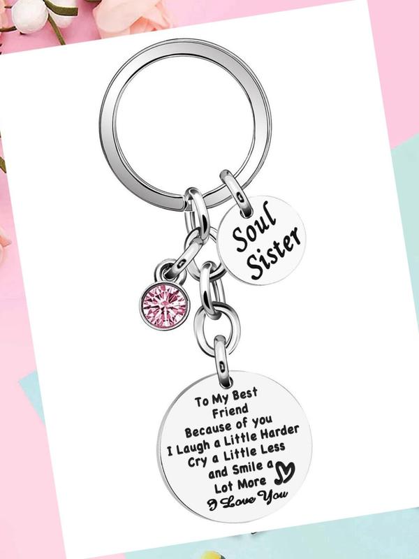 Soul Sister Letter Pattern Keychain, Cute Stainless Steel Keychain for Women & Girls, Fashion Accessories for Daily Use, Birthday and Christmas Gifts