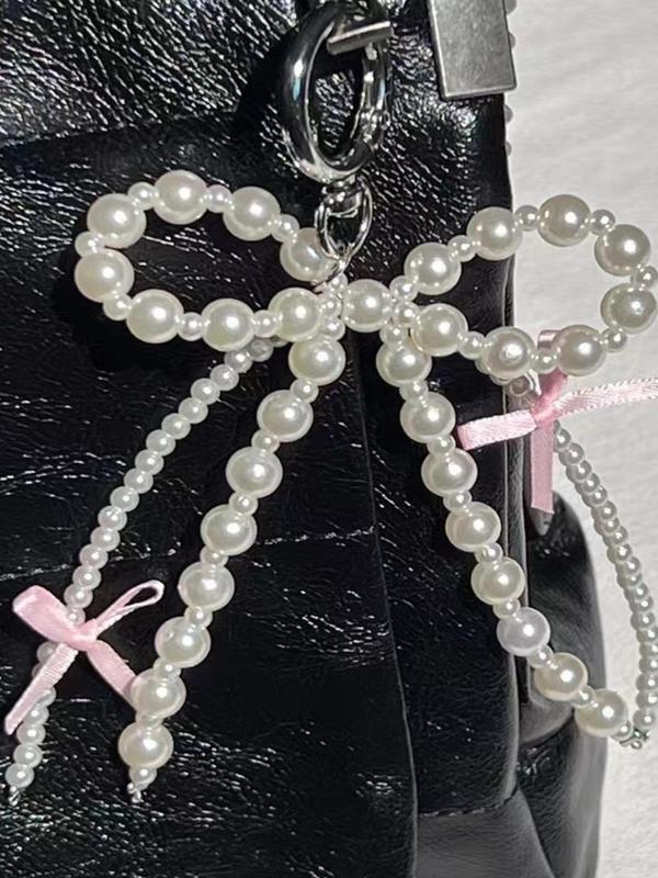 Cute Faux Pearl Decorated Bowknot Design Keychain, Fashionable Keychain for Women & Girls, Trendy All-match & Exquisite Keychain for Birthday Gift