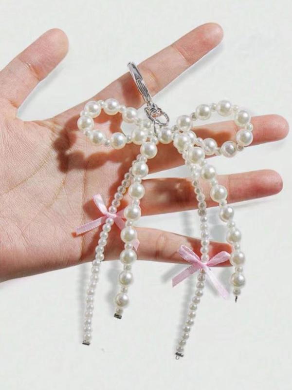 Cute Faux Pearl Decorated Bowknot Design Keychain, Fashionable Keychain for Women & Girls, Trendy All-match & Exquisite Keychain for Birthday Gift