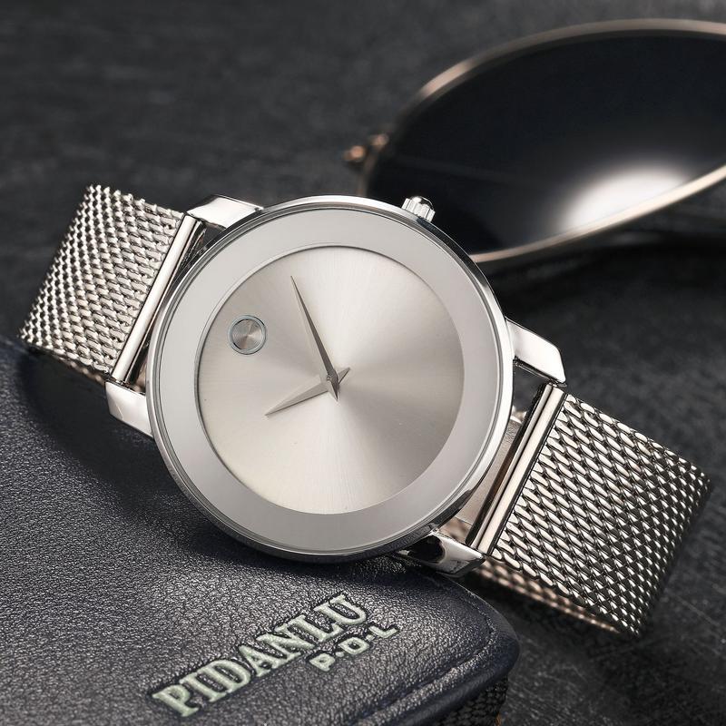 Fashionable Simple Watch WithMesh Strap, Classic Waterproof GoldRound Dial Men's Wristwatch