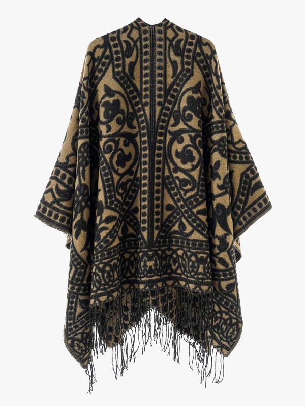 Women's All Over Print Tassel Decor Shawl, Casual Street Style Scarf for Fall & Winter, Fashion Accessories for Women & Girls