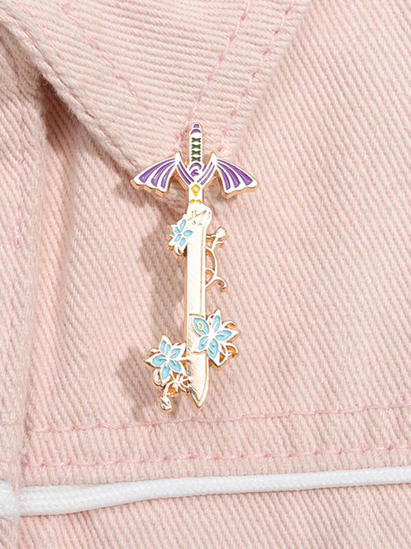 Cute Flower Sword Design Brooch, Fashion Accessories for Women & Men for Daily Clothing Decor, Trendy All-match & Exquisite Brooch for Birthday Gift