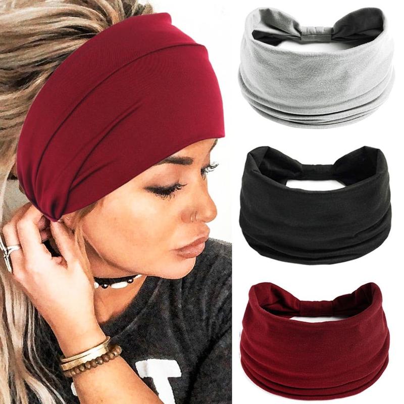 Extra Wide Headbands Boho  Wraps  Turban  Bands Stretch Knotted Hair Bands for Women and Girls 3 count