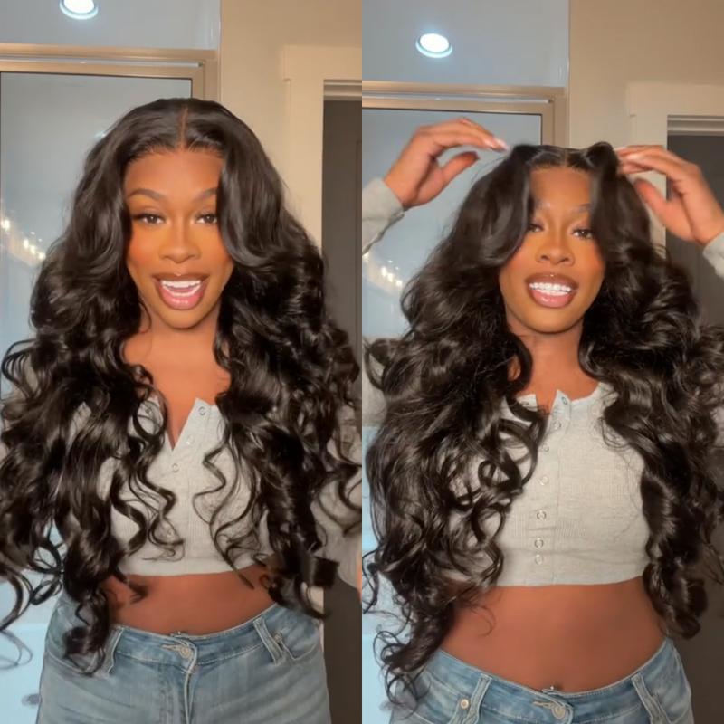 Midulla Lazy Wavy Loose Body Human Hair Wig 250% Density Pre Style 13x4 and 6x4 Pre Cut HD Lace Glueless Wigs Human Hair Ready to Wear Curtain Bangs Lace Front Wig