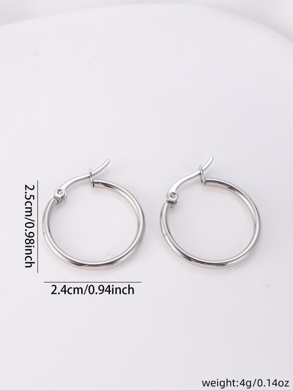 1 Pair Simple Round Hoop Titanium Steel Earrings for Women Men, Temperament Jewelry for Party, Daily Clothing Decor, Minimalist Romantic Aesthetic Jewelry Gift for Him & Her