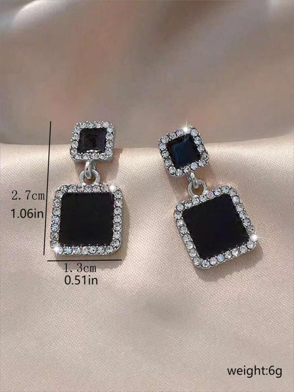 Square Shaped Rhinestone Decor Dangle Earrings, Fashion Jewelry for Party, Daily Clothing Decor, Trendy All-match & Exquisite Jewelry for Birthday Gift