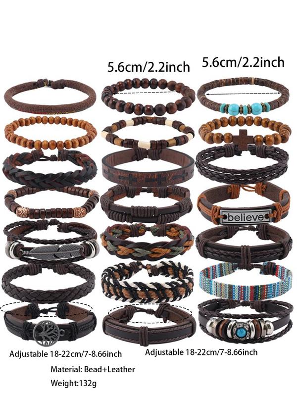 Boho Style Leather Braided Bracelet & Beaded Bracelet, Vintage Trendy Bracelet for Men & Women, Fashion Accessories for Daily Wear, Trendy All-match & Exquisite Jewelry for Birthday Gift