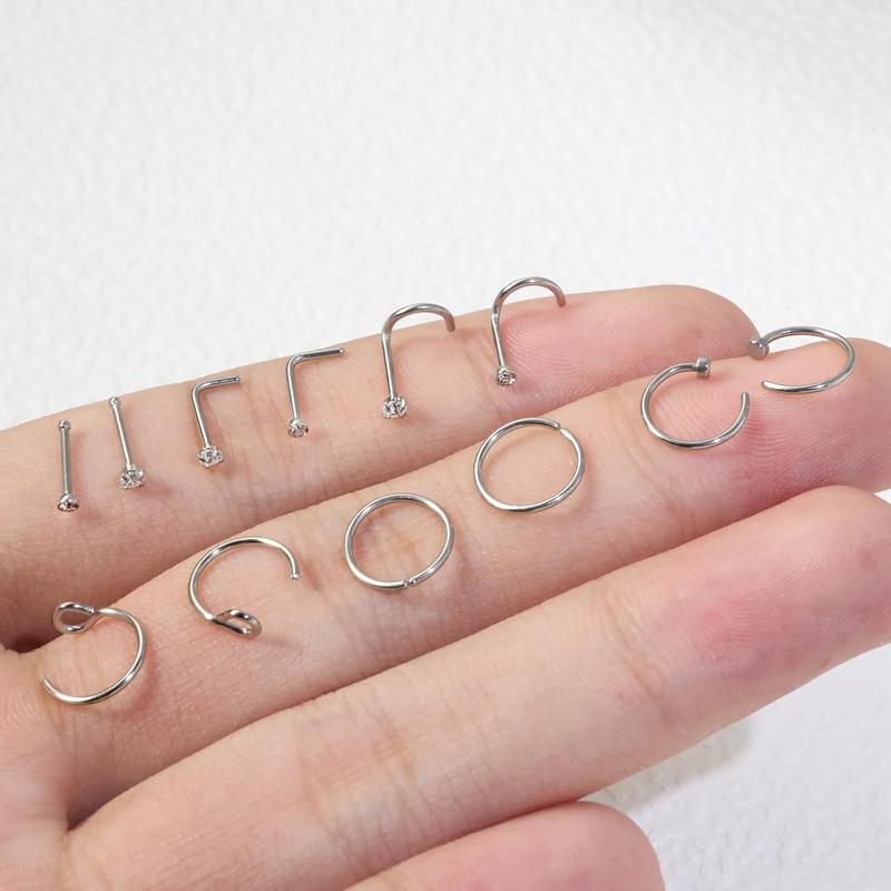 20G Gold Nose Rings Studs Set Surgical Steel Hypoallergenic CZ L Shaped Nose Studs for Women Men TikTok Jewelry