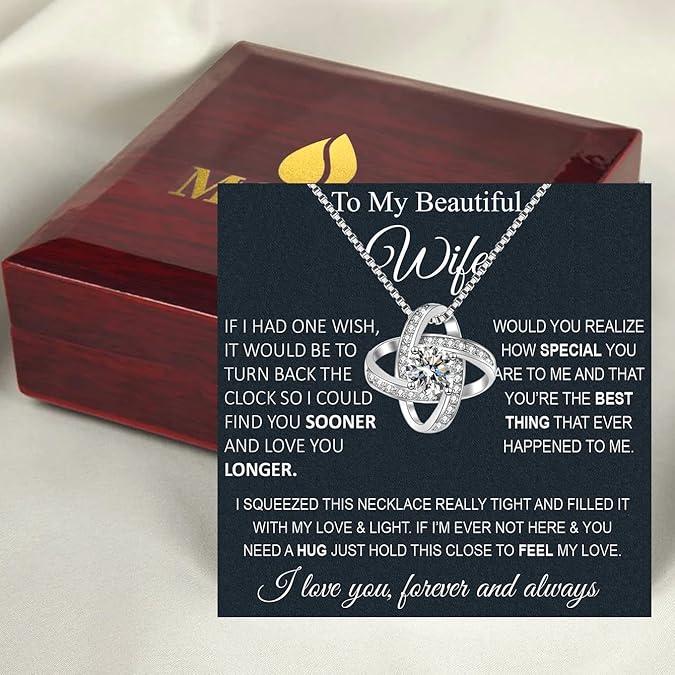 To My Wife Necklace from Husband – Soulmate Necklace for Women, Future Wife Jewelry Gift for Birthday, Christmas, Valentine's Day, or Girlfriend, Includes Message Card & LED Gift Box