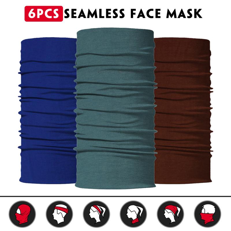 6PCS Neck Gaiter, Solid Color Collection for Men Women Headwear Bandana Head Wrap Face Scarf Mask Cover Warmer Balaclava-Seamless & Versatile